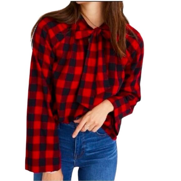Sz S Madewell Tie-Neck Popover Buffalo Check $75 MSRP - Picture 1 of 11